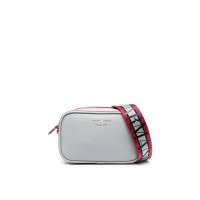 EMPORIO ARMANI MINI BAG POLVERE/MELOGRANO CON TRACOLLA IN NASTRO CON LOGO LETTERING ALL OVER REGOLABILE ESTRAIBILE