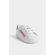 DSQUARED2 NEWBORN LOGO PRINT SNEAKERS LACE UP WHITE/BLACK/RED