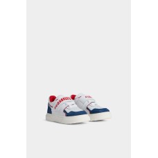 DSQUARED2 LOGO PRINT SNEAKERS LACE UP & STRAP WHITE/BLUE/RED