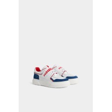 DSQUARED2 LOGO PRINT SNEAKERS LACE UP & STRAP  WHITE/BLUE/RED