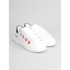 DSQUARED2 ICON LOGO PRINT SNEAKERS LACE UP WHITE/BLACK/RED