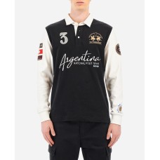 LA MARTINA MAN POLO L/S HEAVY JERSEY Black/OffWhite      