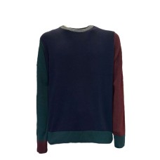 LA MARTINA MAN CREW NECK TRICOT WOOL/CASH Navy/Cilantro/Cowhid