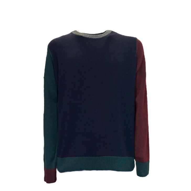 LA MARTINA MAN CREW NECK TRICOT WOOL/CASH Navy/Cilantro/Cowhid