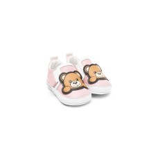 MOSCHINO TEDDY PATCH NEWBORN SNEAKERS SLIP ON - Colore: PINK/WHITE