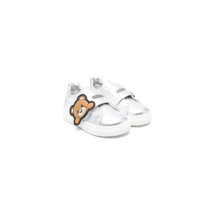 MOSCHINO TEDDY PATCH LOW SNEAKERS STRAP WHITE
