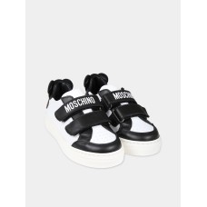 MOSCHINO TEDDY PATCH LOW SNEAKERS STRAP WHITE/BLACK