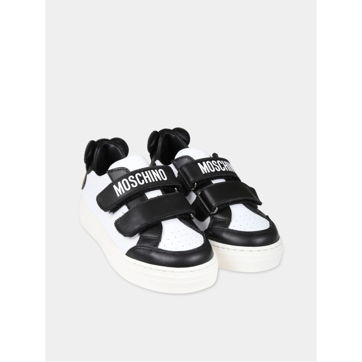 MOSCHINO TEDDY PATCH LOW SNEAKERS STRAP WHITE/BLACK