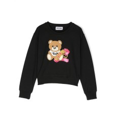 MOSCHINO FELPA A GIROCOLLO IN COTONE NERA CON STAMPA TEDDY BEAR