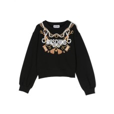 MOSCHINO FELPA IN COTONE A GIROCOLLO MILK NERO