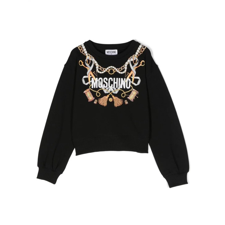 MOSCHINO FELPA IN COTONE A GIROCOLLO MILK NERO