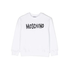 MOSCHINO FELPA BIANCA A GIROCOLLO UNISEX CON LOGO LETTERING 