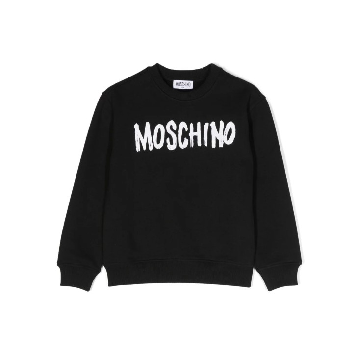 MOSCHINO FELPA NERA A GIROCOLLO UNISEX CON LOGO LETTERING 