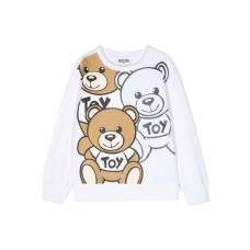 MOSCHINO FELPA A GIROCOLLO UNISEX IN COTONE BIANCA CON STAMPA TEDDY BEAR  