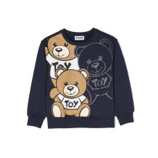 MOSCHINO FELPA A GIROCOLLO UNISEX IN COTONE BLU NAVY CON STAMPA TEDDY BEAR 