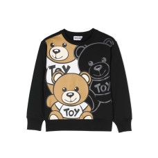 MOSCHINO FELPA A GIROCOLLO UNISEX IN COTONE NERA CON STAMPA TEDDY BEAR  