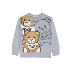 MOSCHINO FELPA A GIROCOLLO UNISEX IN COTONE GRIGIA CON STAMPA TEDDY BEAR  