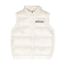 MOSCHINO GILET UNISEX BIANCO AVORIO CON LOGO LETTERING E STAMPA  TEDDY BEAR