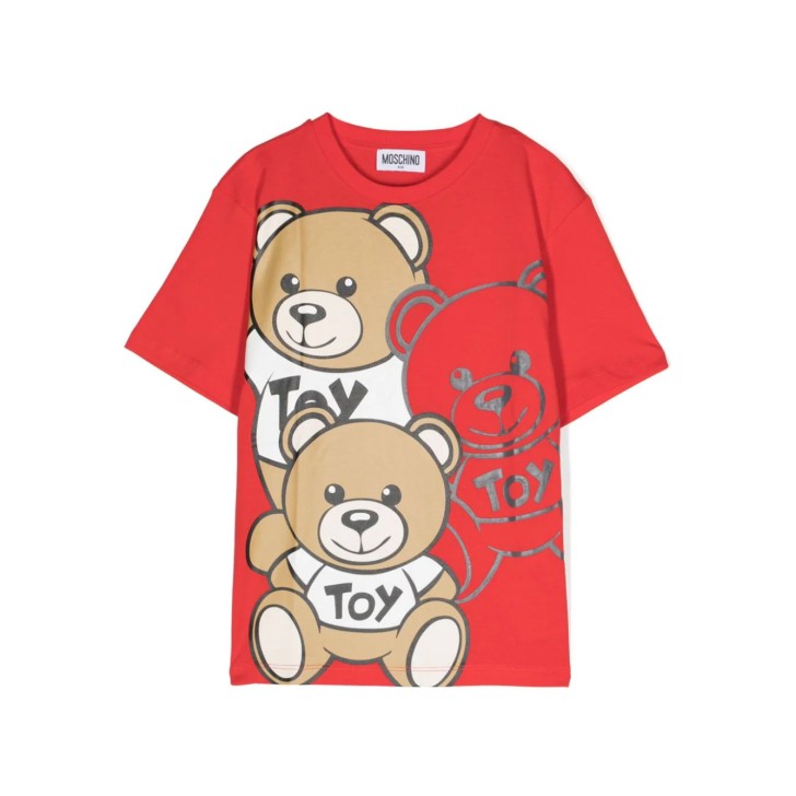 MOSCHINO MAXI T-SHIRT ROSSA UNISEX CON STAMPA TEDDY BEAR