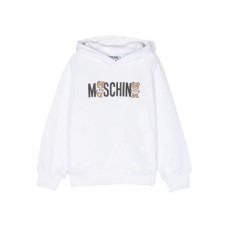 MOSCHINO FELPA CON CAPPUCCIO BIANCA UNISEX IN COTONE CON LOGO LETTERING E STAMPA TEDDY BEAR