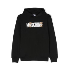 MOSCHINO FELPA CON CAPPUCCIO NERA UNISEX IN COTONE CON LOGO LETTERING E STAMPA TEDDY BEAR