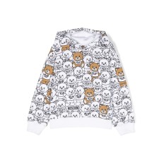 MOSCHINO FELPA BIANCA UNISEX IN COTONE CON CAPPUCCIO E STAMPA TEDDY BEAR ALL OVER