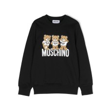 MOSCHINO FELPA UNISEX A GIROCOLLO IN COTONE NERA CON STAMPA TEDDY BEAR E LOGO LETTERING