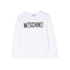 MOSCHINO T-SHIRT A MANICA LUNGA IN COTONE CON LOGO LETTERING E STAMPA TEDDY BEAR