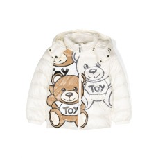 MOSCHINO GIUBBOTTO UNISEX BIANCO CON CAPPUCCIO E STAMPA TEDDY BEAR