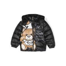 MOSCHINO GIUBBOTTO UNISEX NERO CON CAPPUCCIO E STAMPA TEDDY BEAR