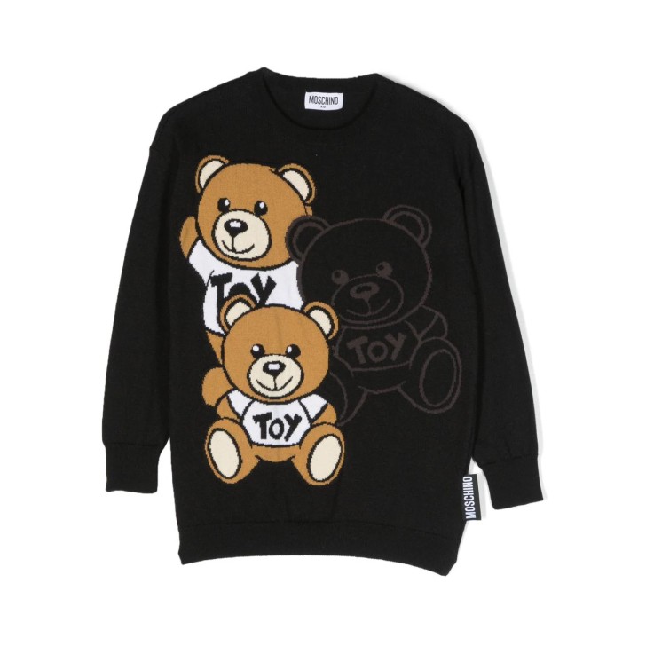 MOSCHINO FELPA A GIROCOLLO UNISEX NERA CON STAMPA TEDDY BEAR 