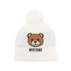 MOSCHINO CAPPELLO BIANCO CON PON PON E PATCH TEDDY 