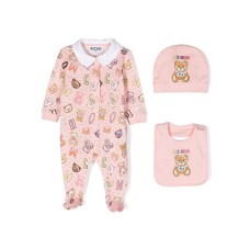 MOSCHINO SET TUTINA BAVAGLINO E CAPPELLINO ROSA CON LOGO TEDDY BEAR ALL OVER