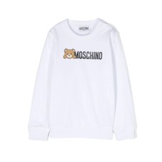 MOSCHINO FELPA BIANCA UNISEX A GIROCOLLO IN COTONE CON LOGO LETTERING E STAMPA TEDDY 