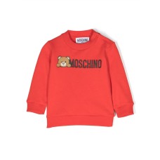 MOSCHINO FELPA ROSSA UNISEX A GIROCOLLO IN COTONE CON LOGO LETTERING E STAMPA TEDDY 