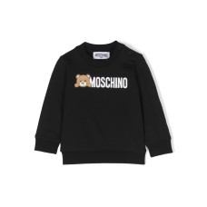 MOSCHINO FELPA NERA UNISEX A GIROCOLLO IN COTONE CON LOGO LETTERING E STAMPA TEDDY 