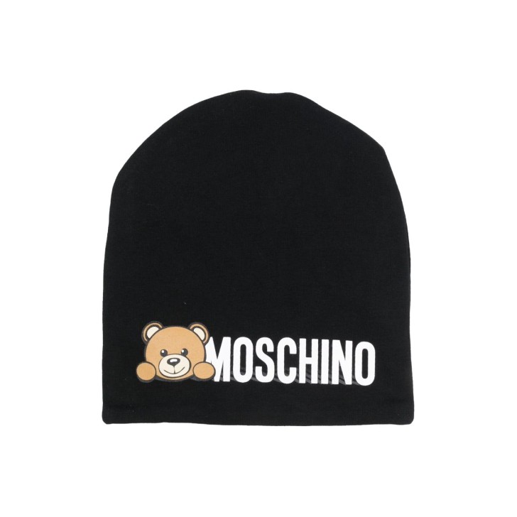 MOSCHINO CAPPELLO NERO CON LOGO LETTERING E TEDDY