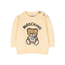 MOSCHINO COMPLETO FELPA E PANTALONE UNISEX IN COTONE CREAM CON LOGO LETTERING E STAMPA TEDDY BEAR