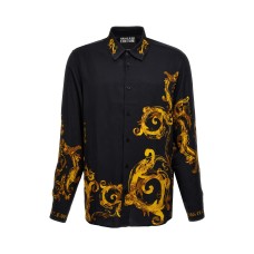 VERSACE JEANS COUTURE CAMICIA BLACK/GOLD CON STAMPA BAROCCO E LOGO LETTERING