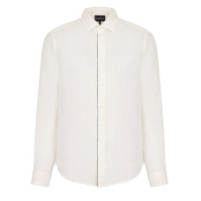Emporio Armani Camicia Bianca in lino con logo a contrasto 