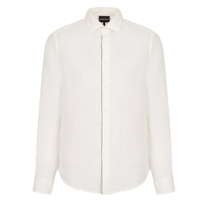 Emporio Armani Camicia Bianca in lino con logo a contrasto 