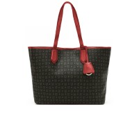 Pollini Borsa a spalla Nera con stampa Heritage e inserti rossi