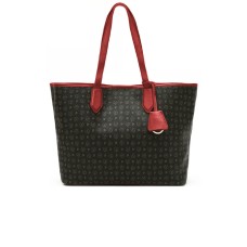 Pollini Borsa a spalla Nera con stampa Heritage e inserti rossi