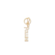 Pollini Portachiavi Charm in galvanica oro chiaro con logo Lettering in strass bianco con anello e moschettone. 