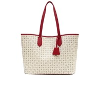 Pollini Borsa a spalla Avorio con stampa Heritage e inserti rossi