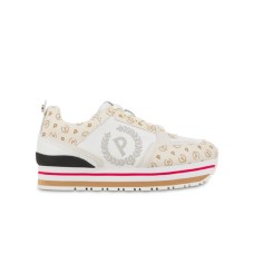 Pollini Sneakers Bianca in pelle di vitello con dettagli in crosta e PVC Heritage Avorio