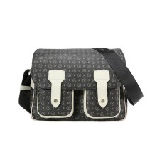 Pollini Borsa a spalla Messenger large Nera con Stampa Heritage e inserti Avorio