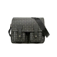 Pollini Borsa a spalla Messenger large Nera con Stampa Heritage e inserti Neri