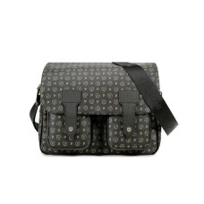 Pollini Borsa a spalla Messenger large Nera con Stampa Heritage e inserti Neri