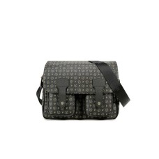 Pollini Borsa a spalla Messenger small Nera con Stampa Heritage e inserti Neri